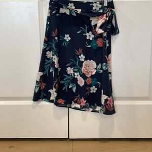 Floral Wrap Silk Skirt - Navy - Amour Vert